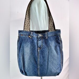 Women’s Handmade/Upcycled Shoulder Tote, Blue/Brown, Denim/Cotton, Casual